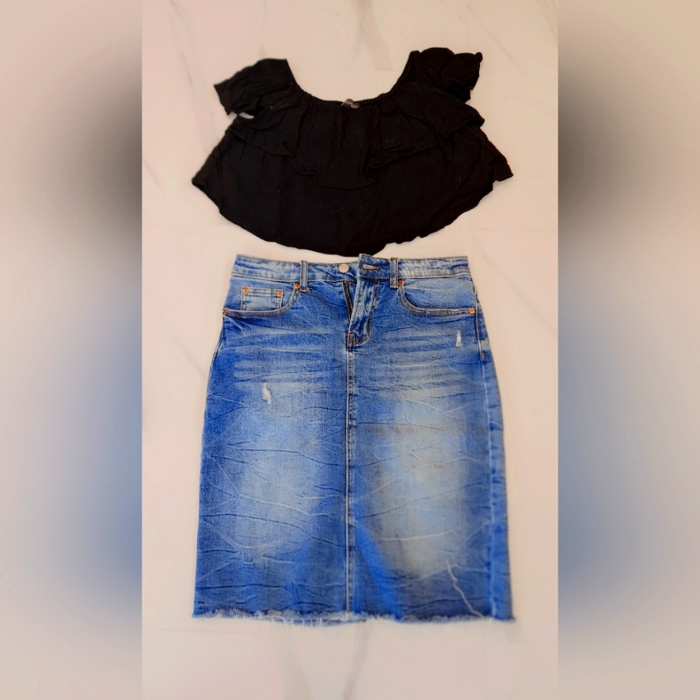 Jean Dex Jean skirt size 27 and black top shop top 8